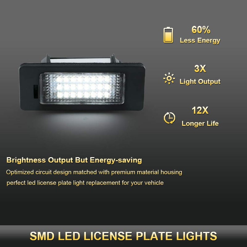 Gempro ضوء لوحة الترخيص من جيمبرو، 2 قطعة مصباح لوحة الترخيص LED لمجموعة أودي A1 A4 A5 A6 A7 S5 Q5 RS5 TT TTRS، يعمل بواسطة 24 مصباح LED أبيض زينون - Image 2